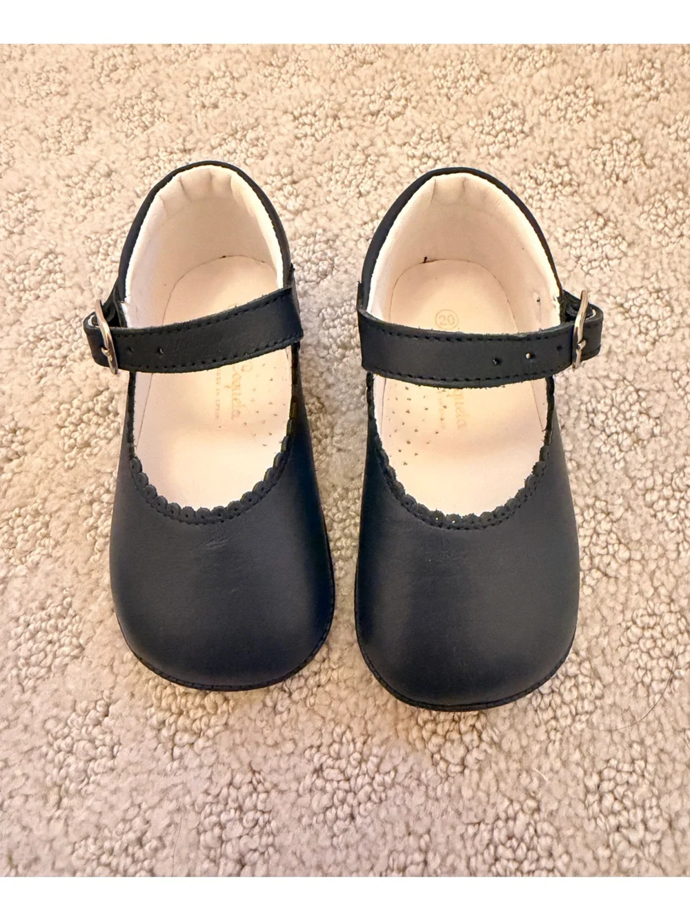 La Coqueta Navy Leather Baby Mary Jane Shoes